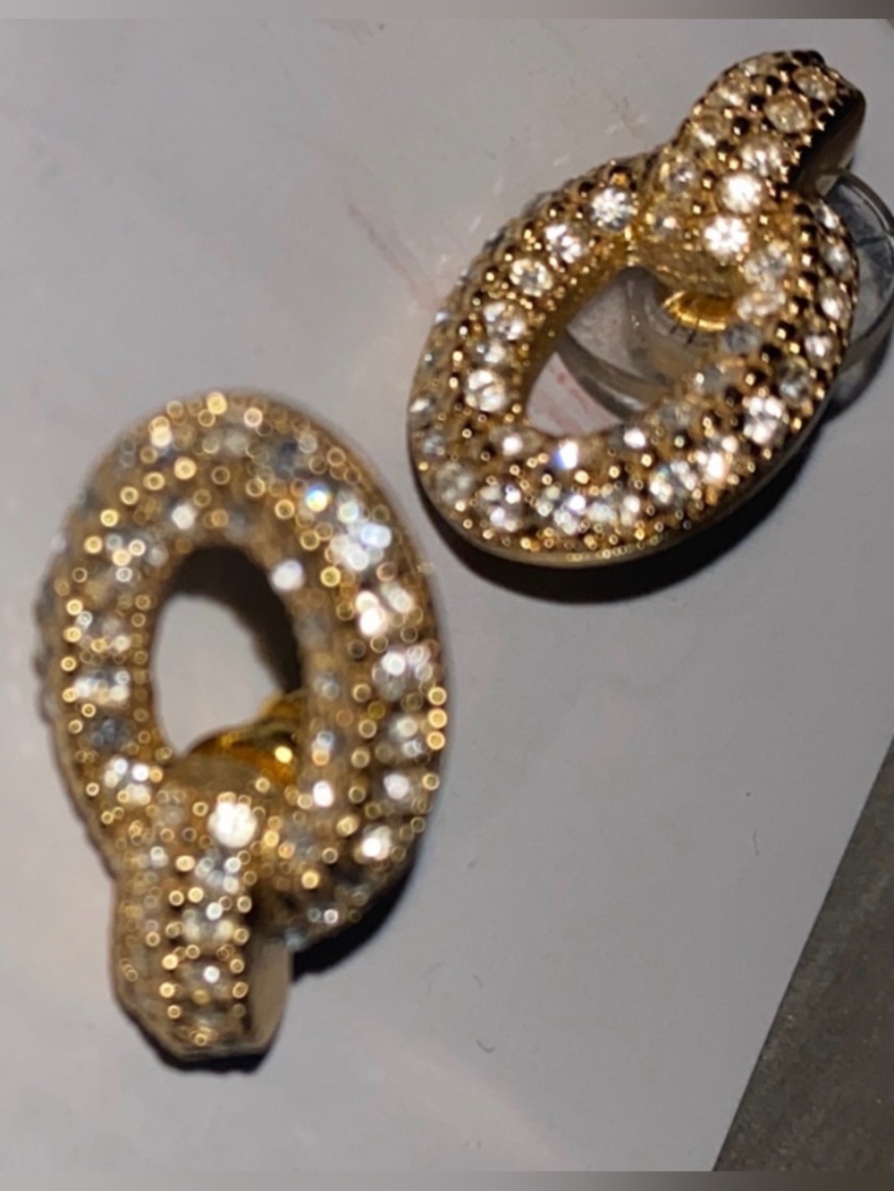 VINTAGE CHRISTIAN DIOR Signed Crystal Posts Oval Earrings 70's RARE - Picture 4 of 14